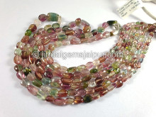 Bi Color Tourmaline Smooth Oval Shape Beads