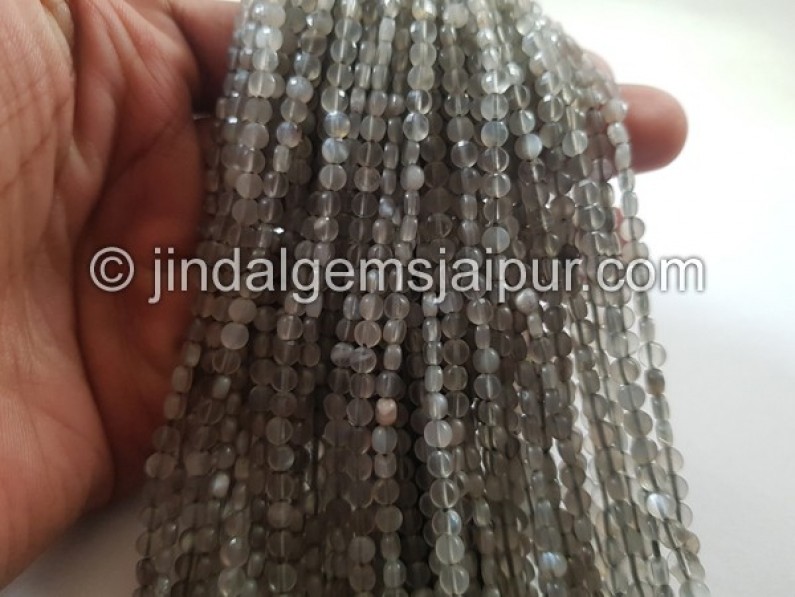 Grey Moonstone Faceted Coin Beads