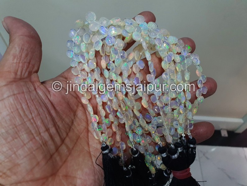 White Ethiopian Opal Smooth Heart Beads
