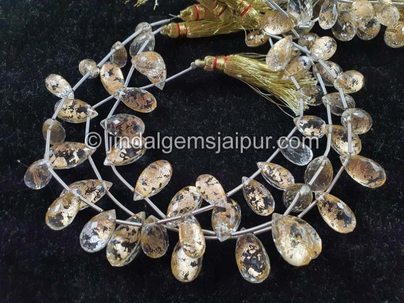 Gold Leaf Doublet Faceted Drops Beads