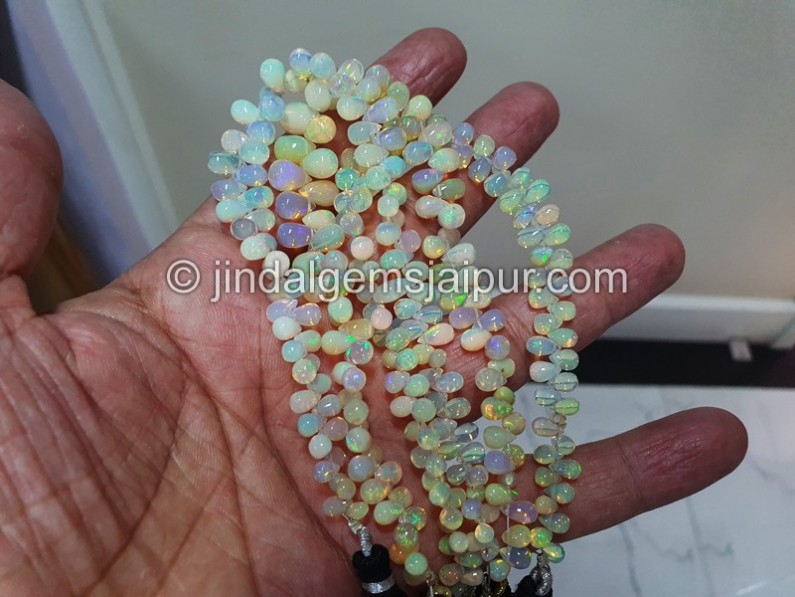 White Ethiopian Opal Smooth Drops Beads