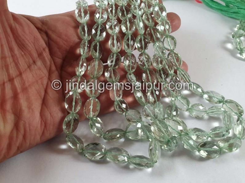 Green Amethyst Faceted Oval Nuggets Beads