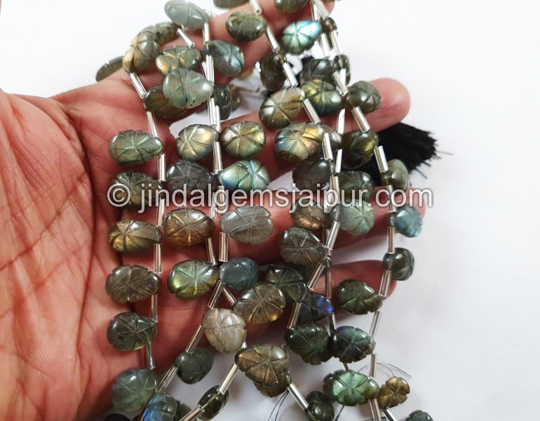 Labradorite Carved Heart Beads