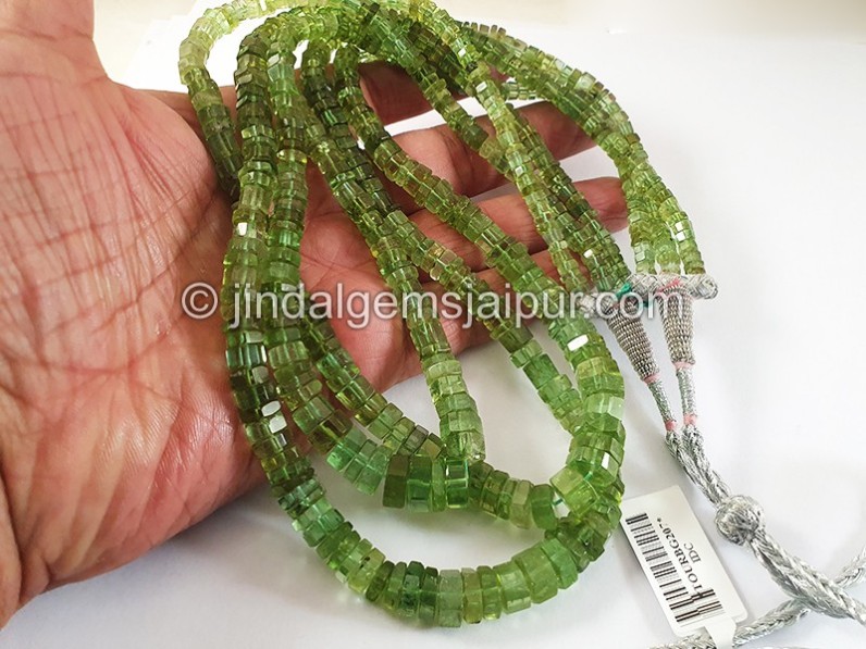 Green Tourmaline Cut Bolt Shape Beads