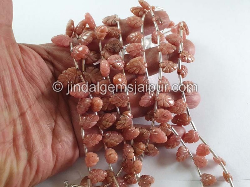 Rhodochrosite Carved Leaf Beads