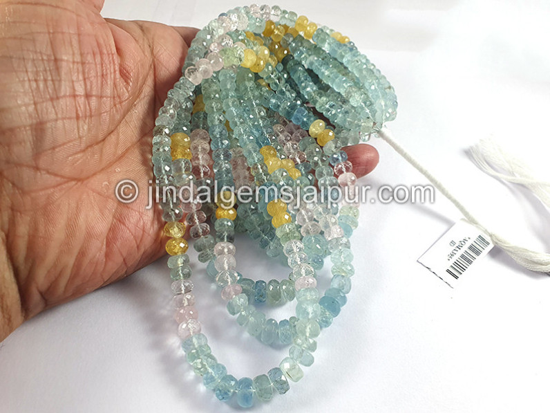 Multi Aquamarine Faceted Roundelle Shape Beads