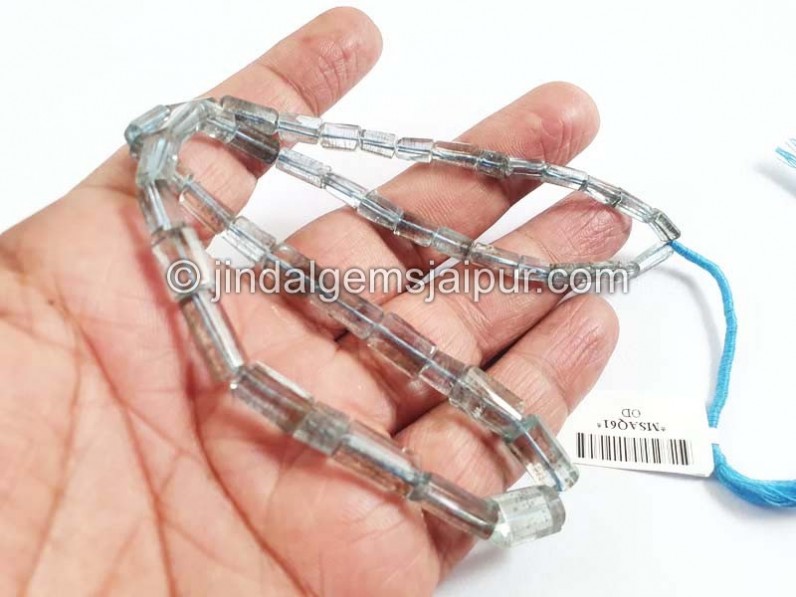 Moss Aquamarine Step Cut Pipe Shape Beads