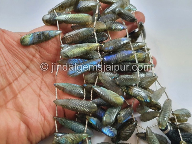 Labradorite Carved Long Pear Beads