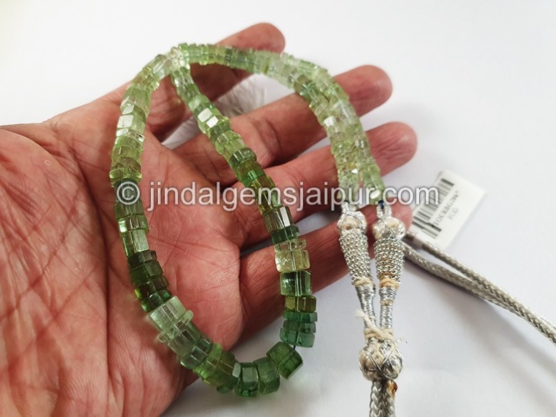 Green Tourmaline Cut Bolt Shape Beads