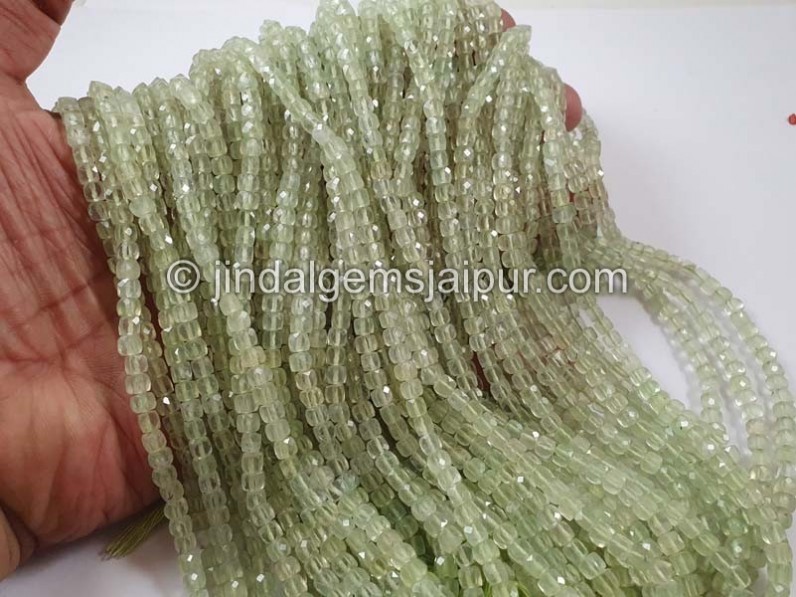 Prehnite Faceted Cube Beads