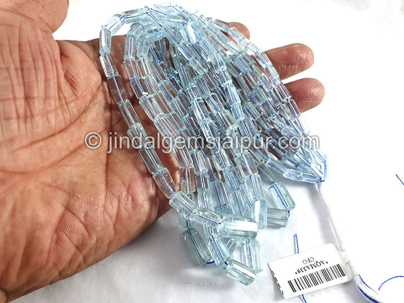 Aquamarine Step Cut Pipe Shape Beads