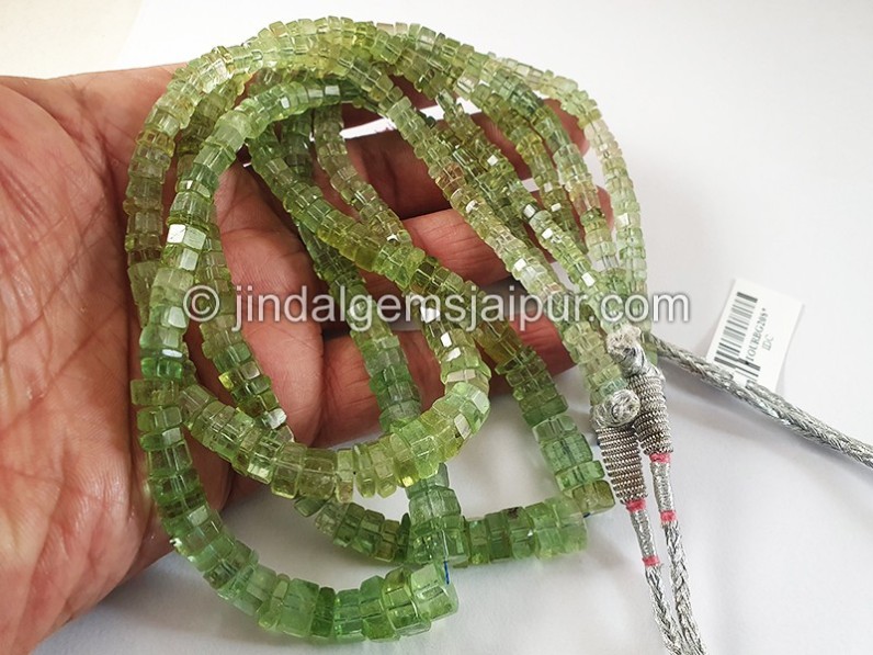 Green Tourmaline Cut Bolt Shape Beads