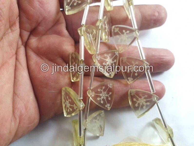 Lemon Quartz Carved Triangle Beads