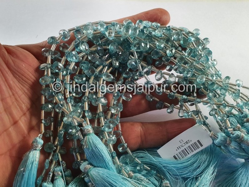 Blue Zircon Faceted Pear Shape Beads