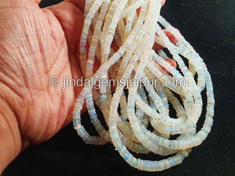 White Ethiopian Opal Smooth Tyre Beads