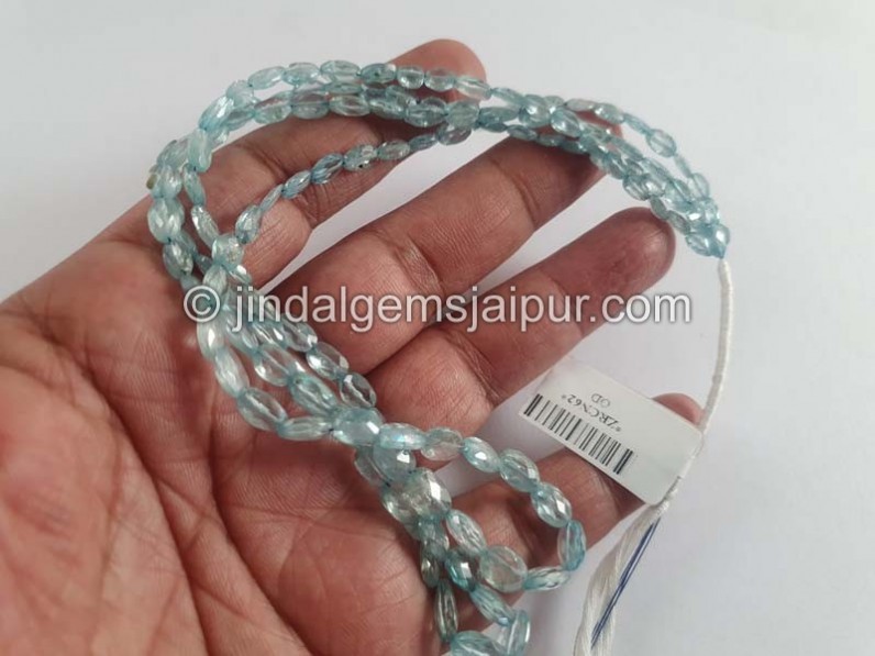 Blue Zircon Faceted Oval Beads