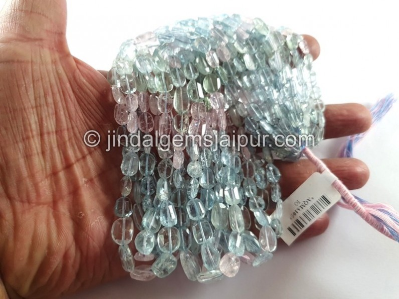Multi Aquamarine Faceted Nuggets Beads