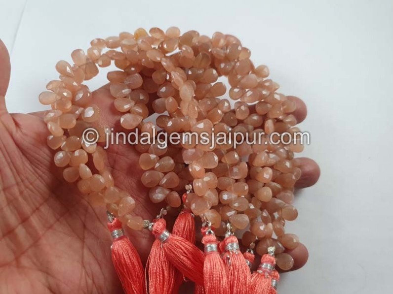 Peach Moonstone Faceted Pear Beads