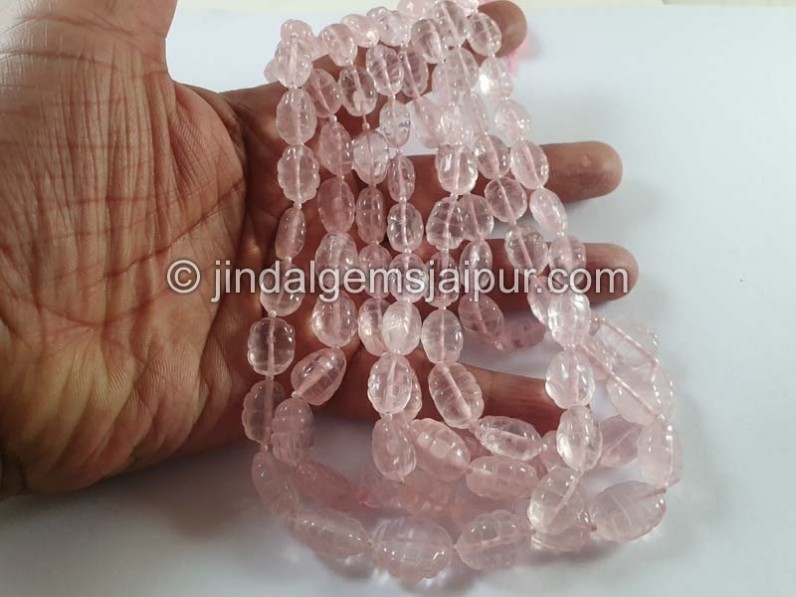 Rose Quartz Carved Barrel Beads