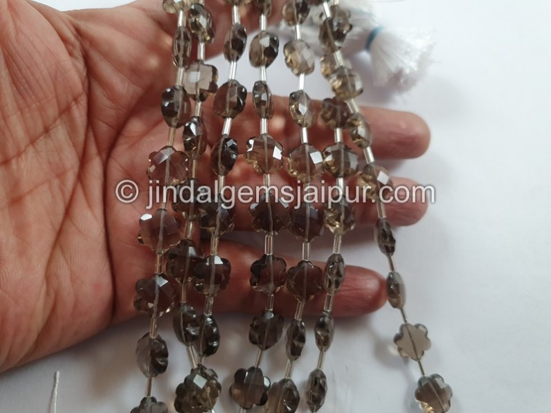 Smoky Faceted Flower Beads