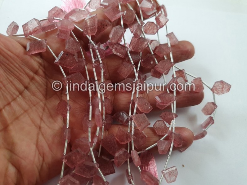 Pink Strawberry Quartz Flat Fancy Shape Beads