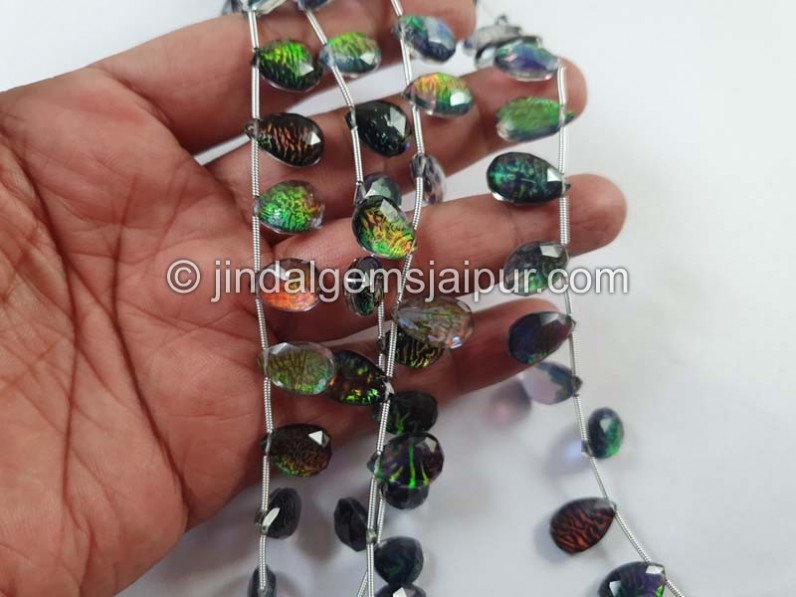 Black Abalone Crystal Doublet Faceted Pear Beads