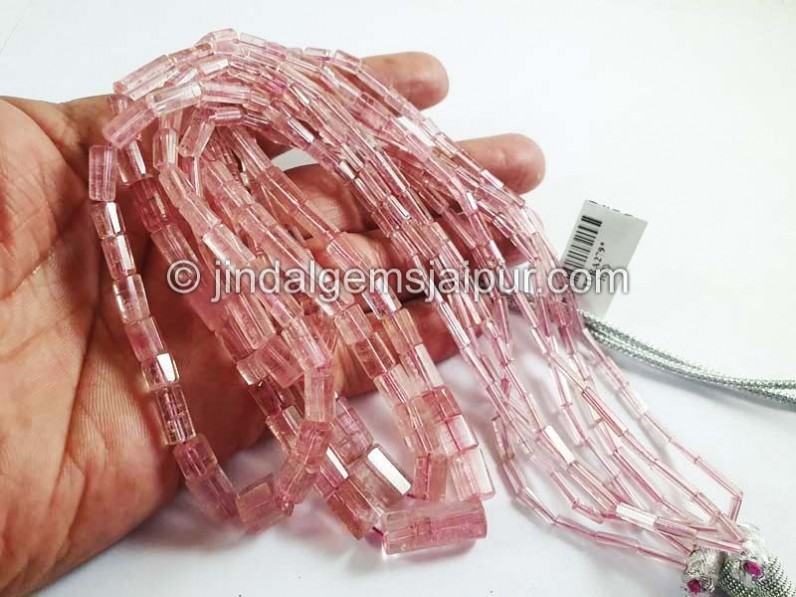 Baby Pink Tourmaline Step Cut Pipe Shape Beads