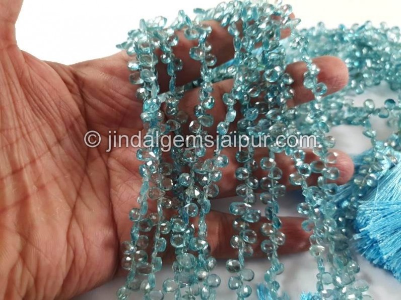 Natural Blue Zircon Faceted Pear Beads