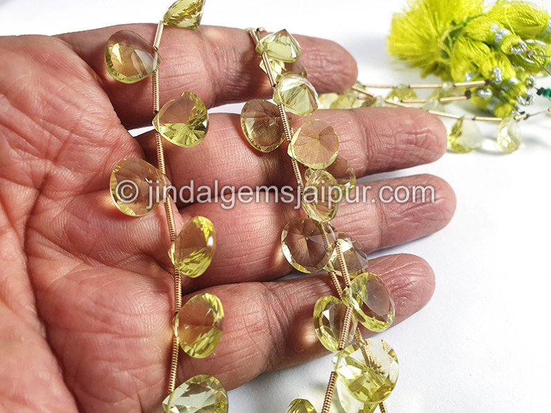 Lemon Quartz Concave Cut Heart Shape Beads