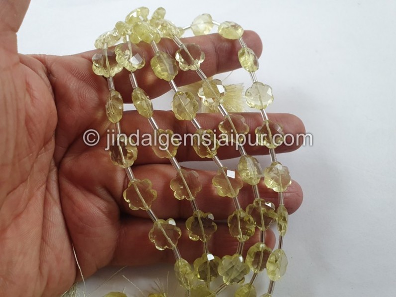 Lemon Quartz Faceted Flower Beads