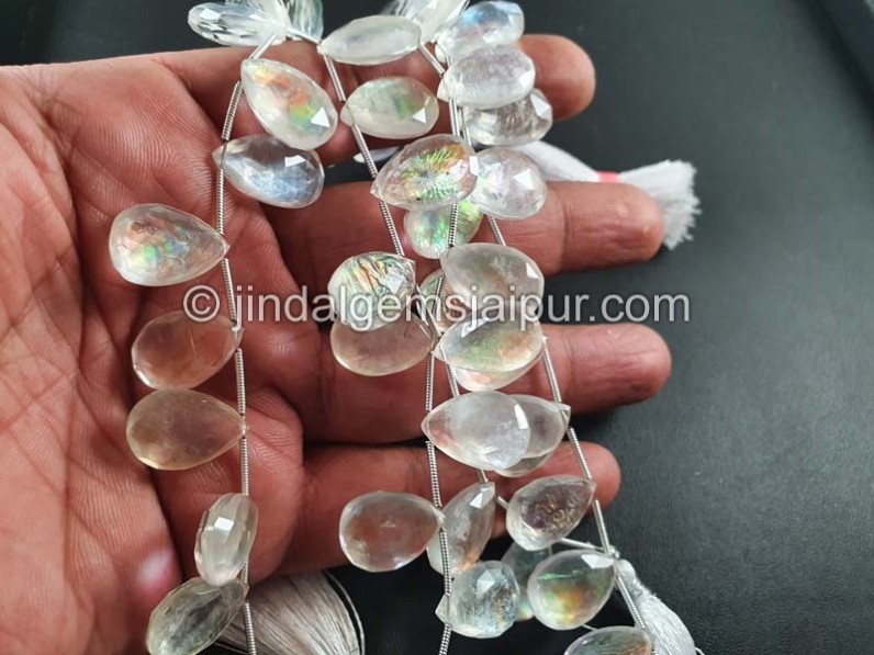 White Abalone Crystal Big Doublet Faceted Pear Beads