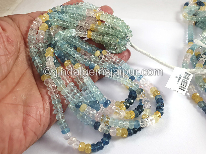 Multi Aquamarine Faceted Roundelle Shape Beads