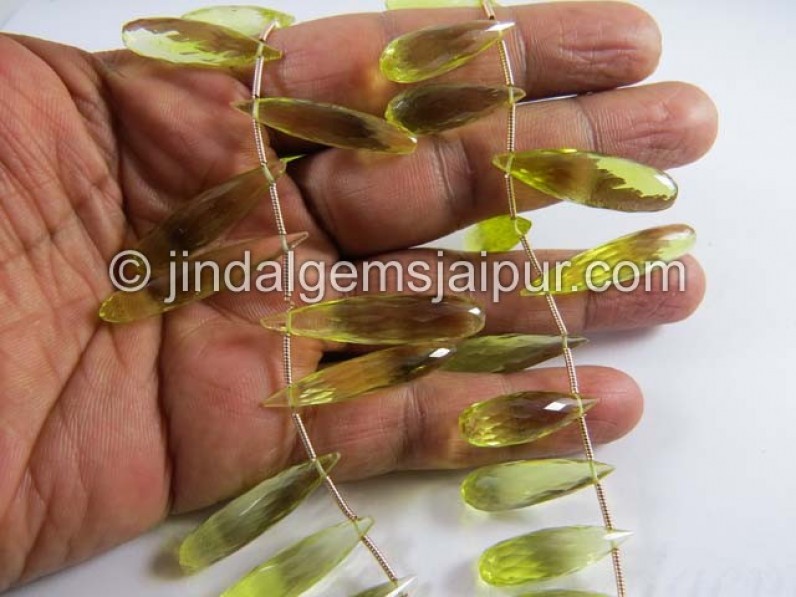 Lemon Quartz Faceted Elongated Drops Shape Beads