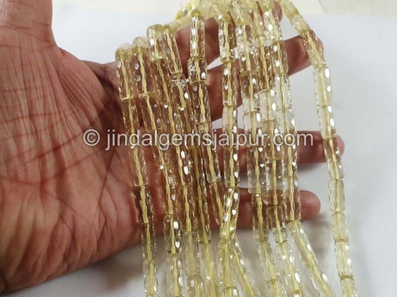 Lemon Quartz Concave Cut Pipe Beads