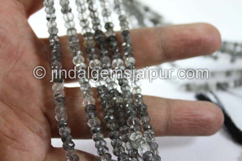 Black Rutile  Faceted Roundelle Shape Beads