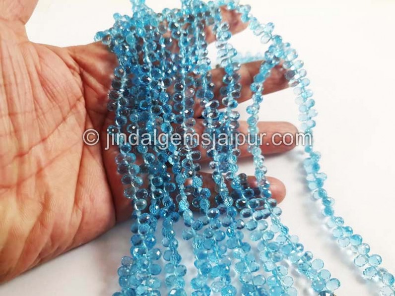 Swiss Blue Topaz Faceted Drops Beads