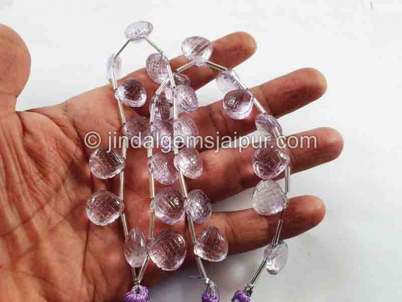 Pink Amethyst Carved Pumpkin Heart Beads