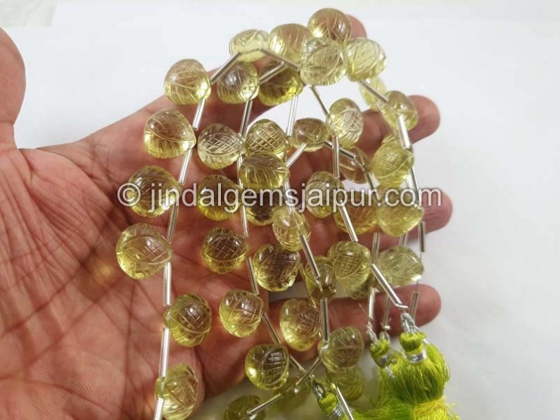 Lemon Quartz Carved Crown Heart Beads