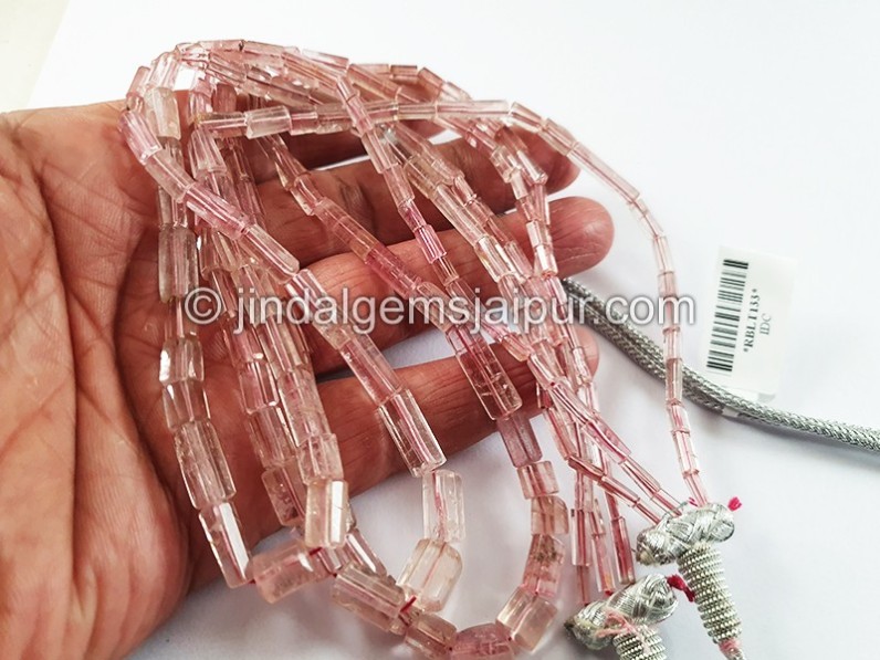 Baby Pink Tourmaline Cut Pipe Shape Beads