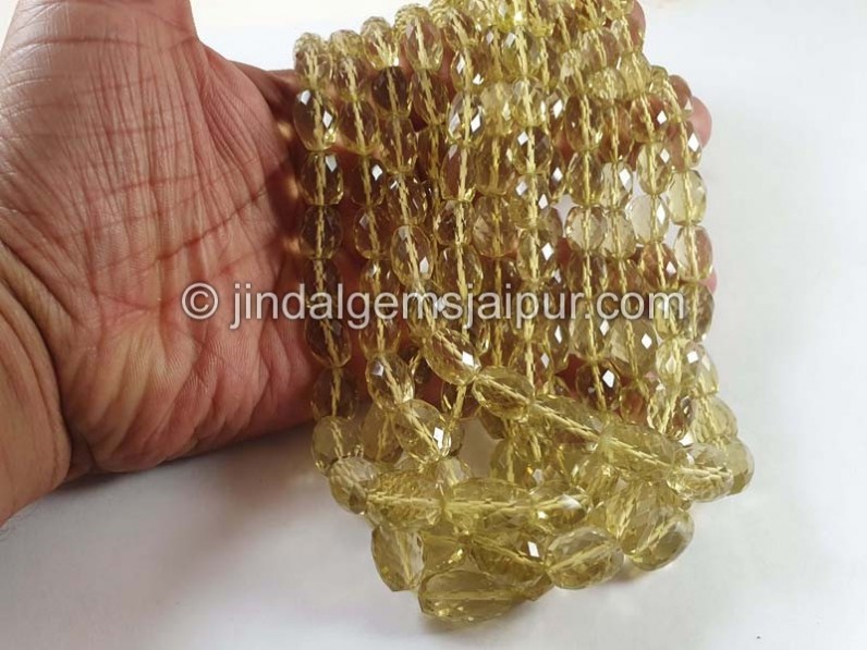 Lemon Quartz Faceted Barrel Beads