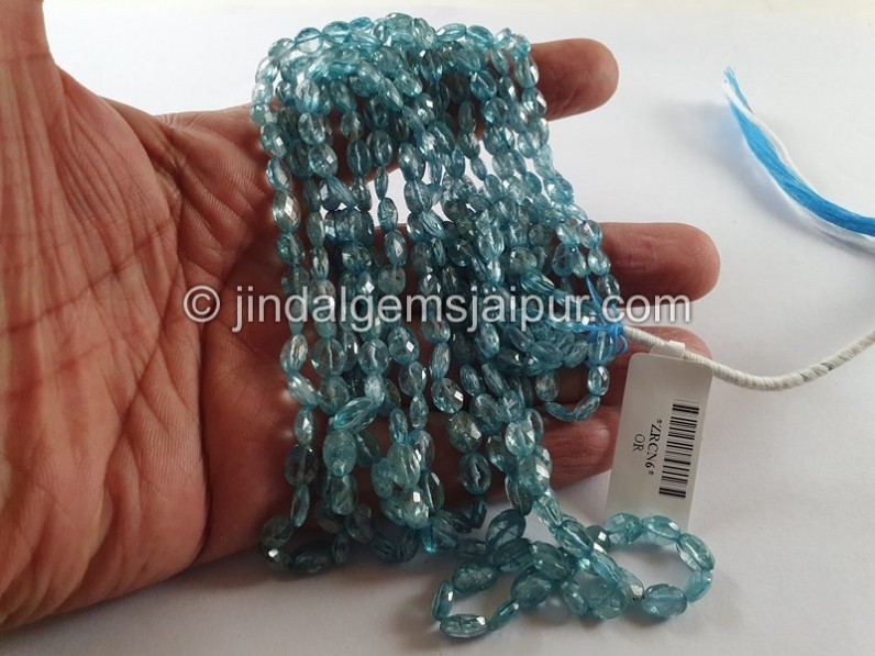 Blue Zircon Faceted Oval Shape Beads