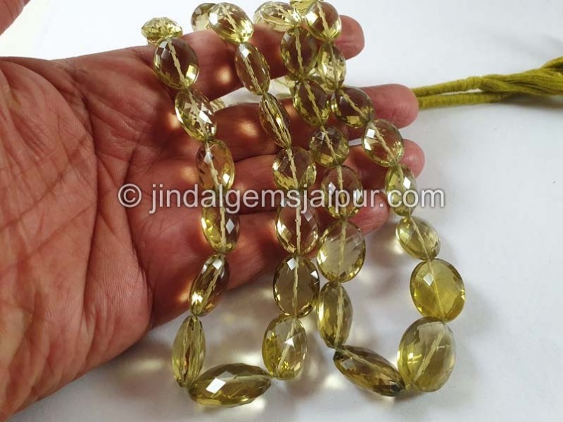 Olive Quartz Faceted Oval Nuggets Beads