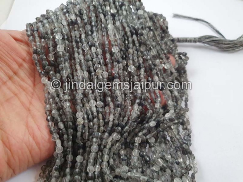 Black Rutile Faceted Coin Beads