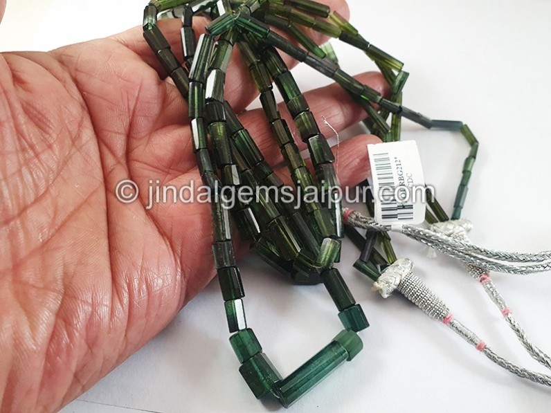 Green Tourmaline Step Cut Pipe Shape Beads