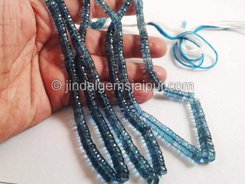 London Blue Topaz Faceted Tyre Shape Beads