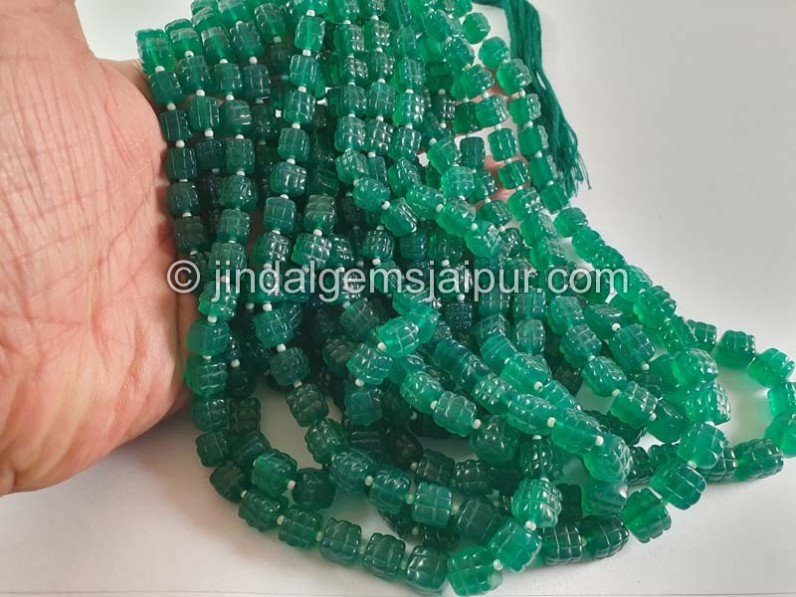 Green Onyx Carved Cube Beads