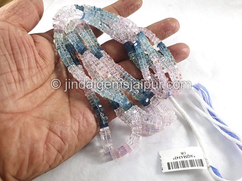 Multi Aquamarine Step Cut Bolt Shape Small Beads