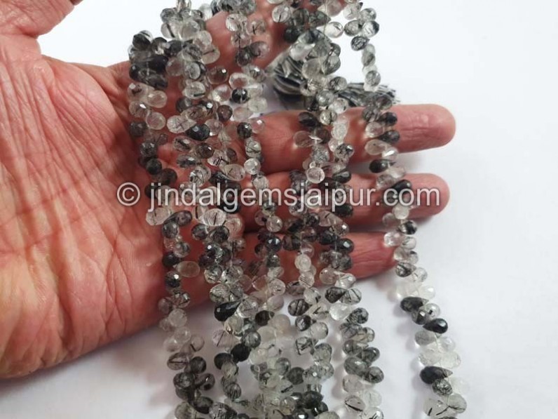 Black Rutile Faceted Drops Beads