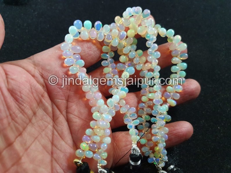 White Ethiopian Opal Smooth Drops Beads