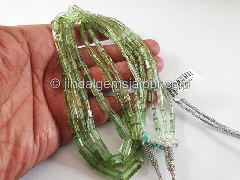 Green Tourmaline Step Cut Pipe Shape Beads